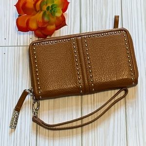NWOT Brighton PRETTY TOUGH Toffee Brown Leather Zip-Around Wristlet Wallet